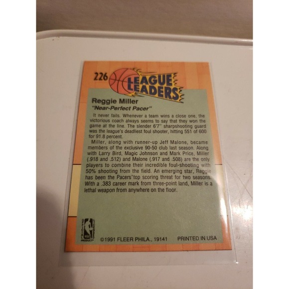 1991-1992 Fleer #226 Reggie Miller League Leaders - Indiana Pacers - NBA - Picture 2 of 2